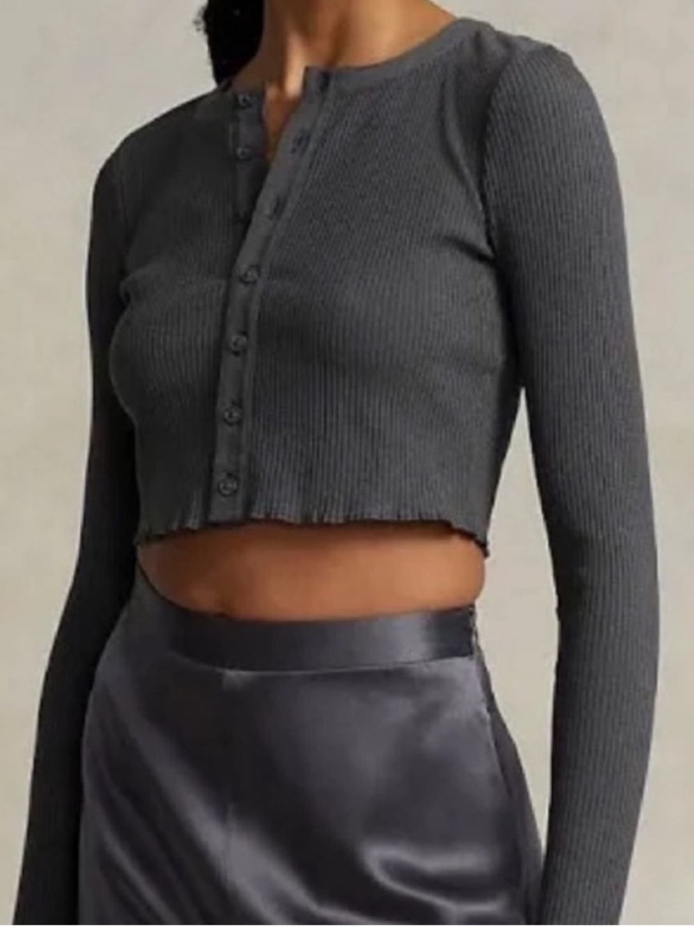 Polo Ralph Lauren Large Top Crop Button Front Cardigan Sweater Ribbed NWT